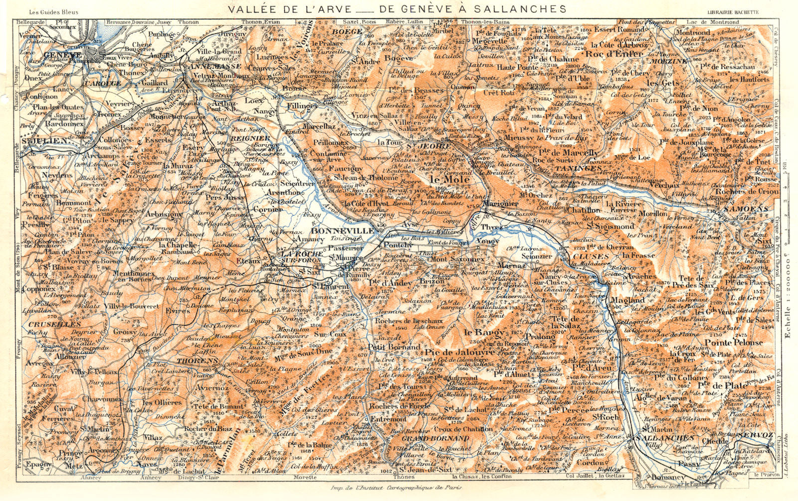 SWITZERLAND. Vallée de L'arve- de Genève À Sallanches 1925 old vintage map